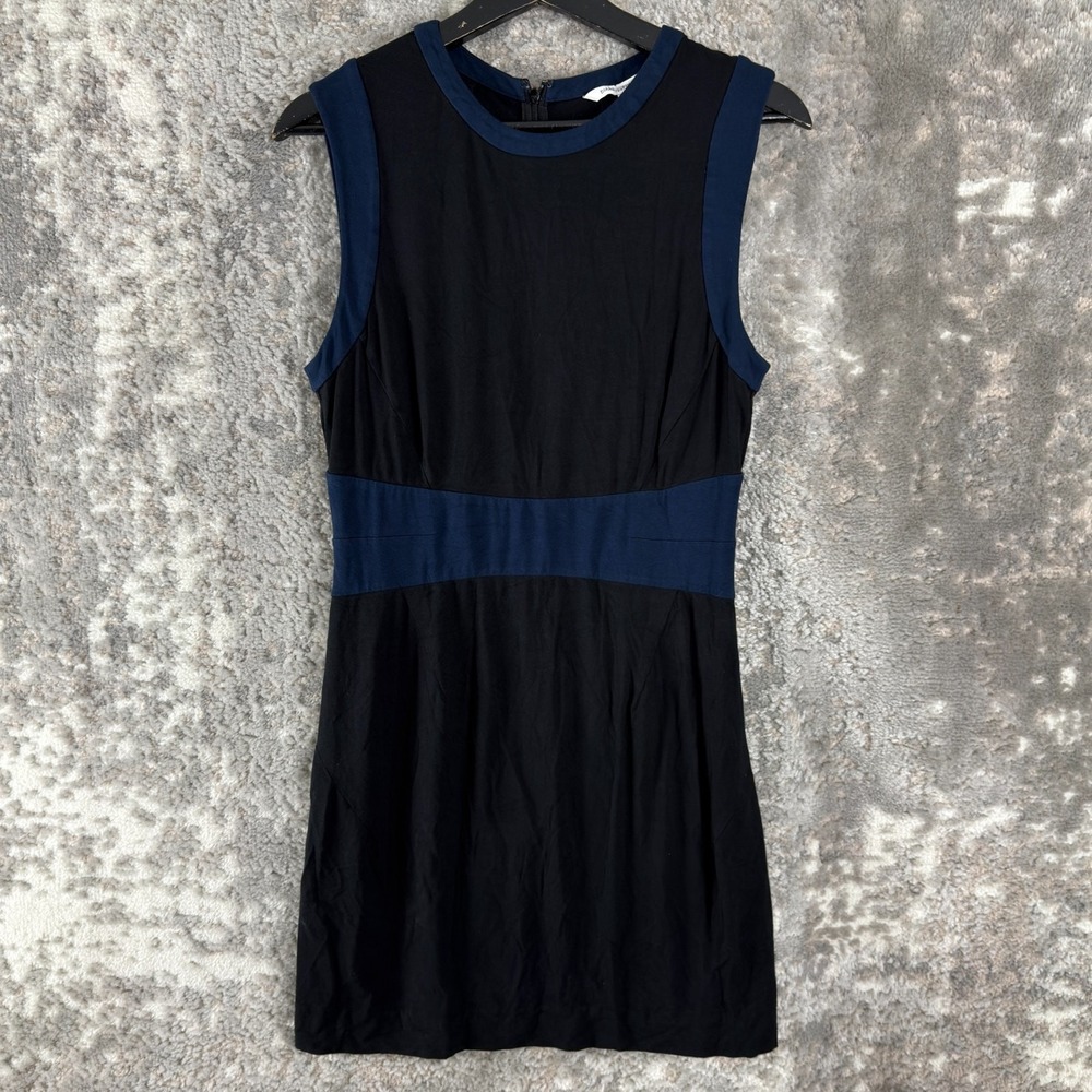 Diane Von‎ Furstenberg Sz 10 Colorblock Sleeveless Sheath Mini Dress Black Navy